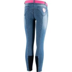 Horze Kids' Poppy Denim Silicone Full Seat Breeches - Lead Blue -Ovation Store 319350 800 800