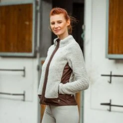 Horze Women's Deanne Softshell Fleece Jacket - Feather Gray/Bracken -Ovation Store 348052 800 800