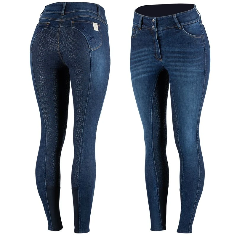 Horze Women's Kaia Highwaist Denim Silicone Full Seat Breech - Dark Blue Horze Women's Kaia Highwaist Denim Silicone Full Seat Breech - Dark Blue -Ovation Store 381009 800 800