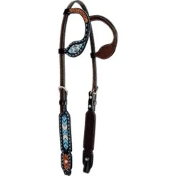 Western Rawhide Bead Ear Headstall - Turquoise