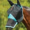 Weatherbeeta Comfitec Deluxe Fine Mesh Mask W/Ears & Nose - Black/Turquoise -Ovation Store 535663 800 800