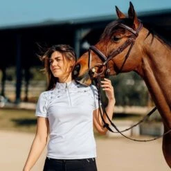 Horze Women's Kaitlin Short Sleeved Performance Shirt W/ Flower Print - White -Ovation Store 542677 800 800