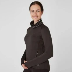 Horze Women's Kaitlin Turtleneck Sweater W/ Flower Design - After Dark Brown -Ovation Store 544261 800 800