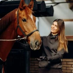 Horze Women's Kaitlin Turtleneck Sweater W/ Flower Design - After Dark Brown -Ovation Store 544265 800 800