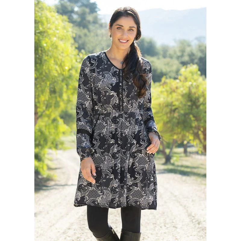 EQL Women's Ecovero Boheme Tunic Dress - Black Patchwork Paisley EQL Women's Ecovero Boheme Tunic Dress - Black Patchwork Paisley -Ovation Store 582617 800 800