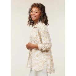 EQL Women's Soft Touch Print Button Up Shirt - Latte Countryside -Ovation Store 650519 800 800