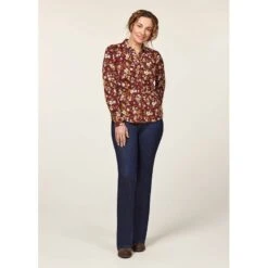 EQL Women's Ruched Button Front Long Sleeve Shirt - Sangria Snaffle Floral -Ovation Store 698683 800 800