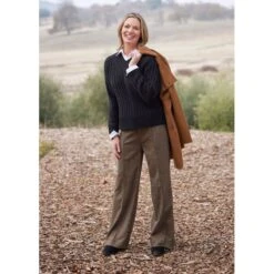 EQL Women's Chelsea Houndstooth Plaid Wide Leg Pants - Camel/Black -Ovation Store 700266 800 800